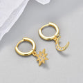 Star and Moon Zircon Drop Earrings in Gold