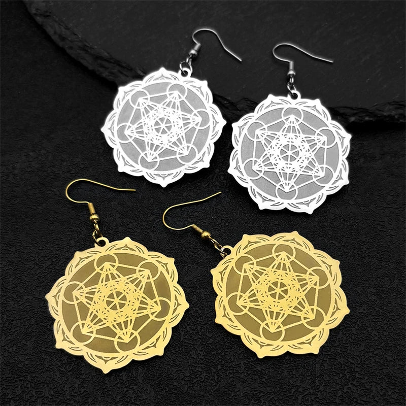 Women's Hanging Earrings Metatron's Cube Silver