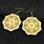 Women's Hanging Earrings Metatron's Cube Gold