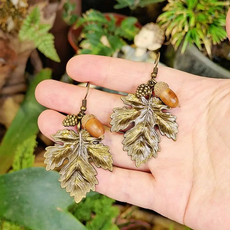 Leaf and Tassel Dangle Earrings