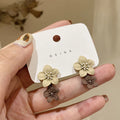 Beige and Brown Floral Drop Earrings