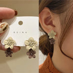 Beige and Brown Floral Drop Earrings