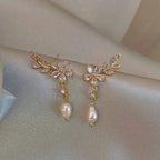 White Crystal Flower Drop Earrings
