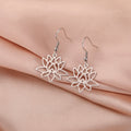 Lotus Flower Drop Earrings for Women Silver