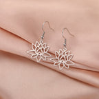 Lotus Flower Drop Earrings for Women Silver