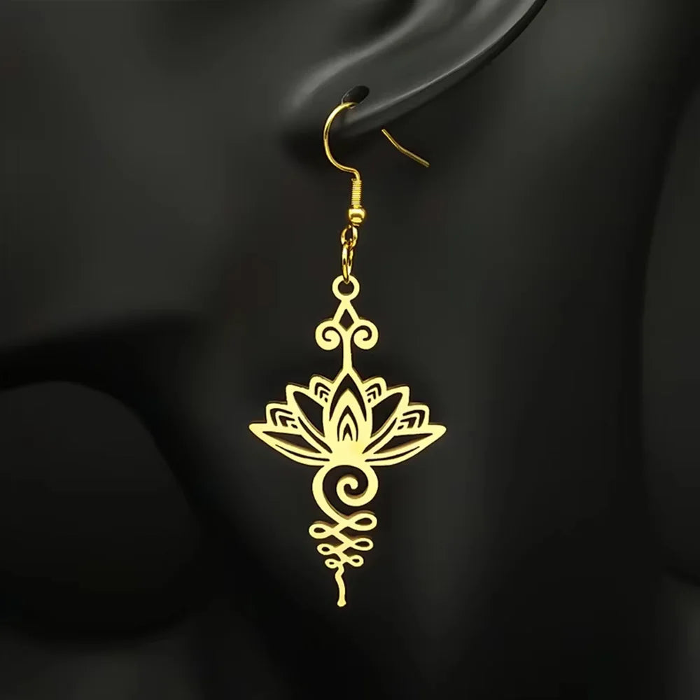Women’s Lotus Flower Dangle Earrings gold