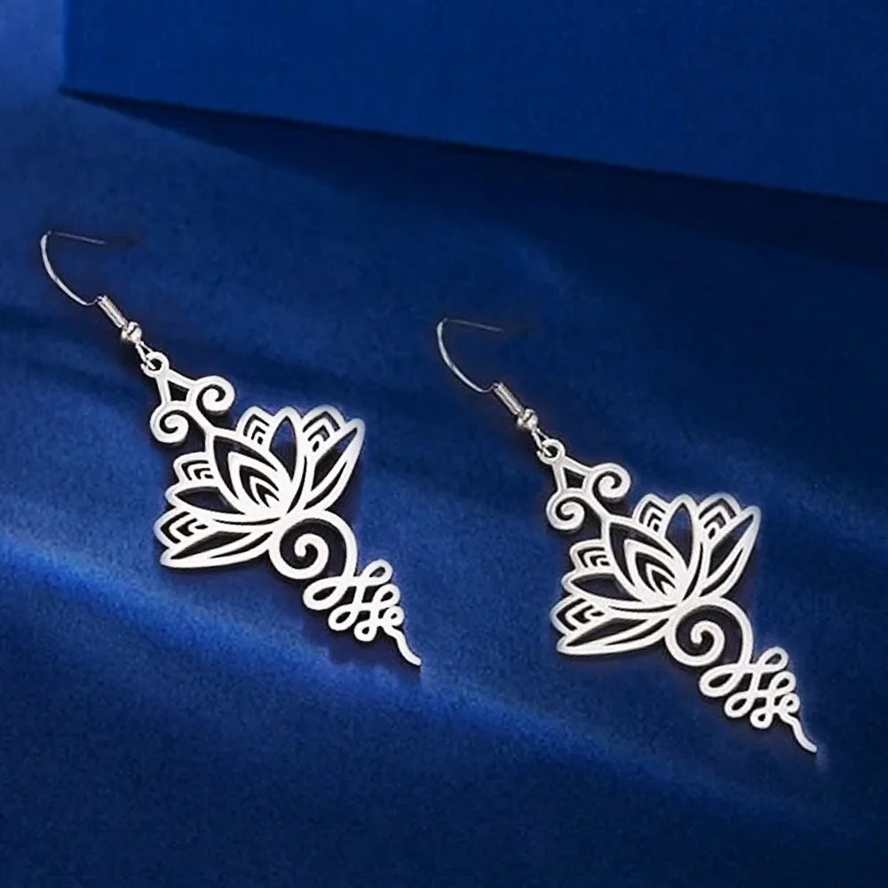 Women’s Lotus Flower Dangle Earrings silver