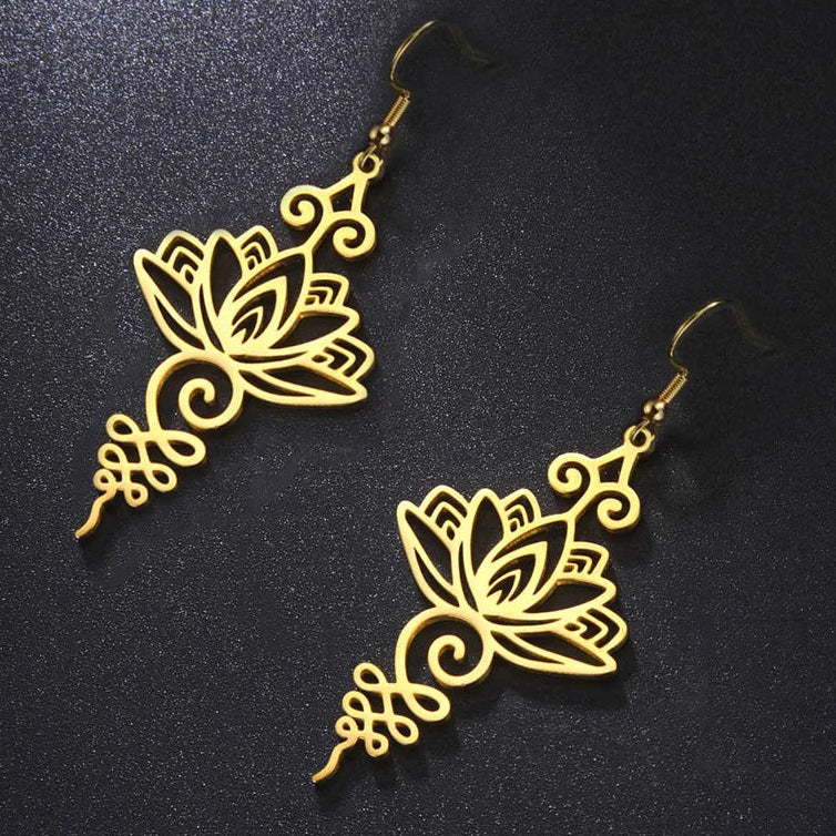Women’s Lotus Flower Dangle Earrings gold