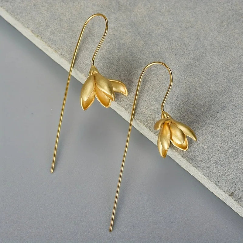Magnolia Flower Drop Earrings gold