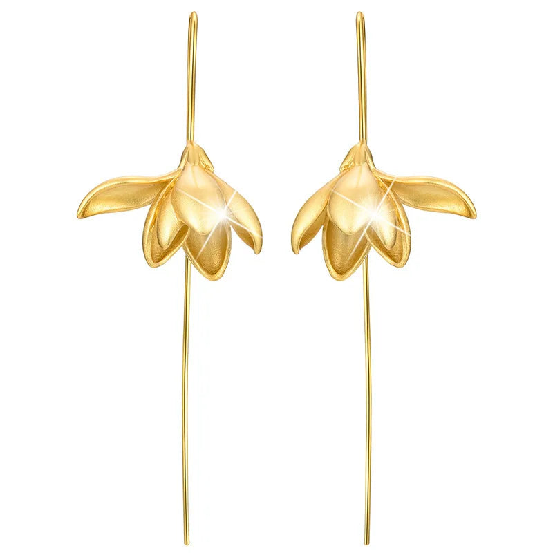 Magnolia Flower Drop Earrings gold