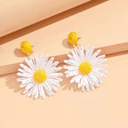 White and Yellow Daisy Flower Drop Earrings