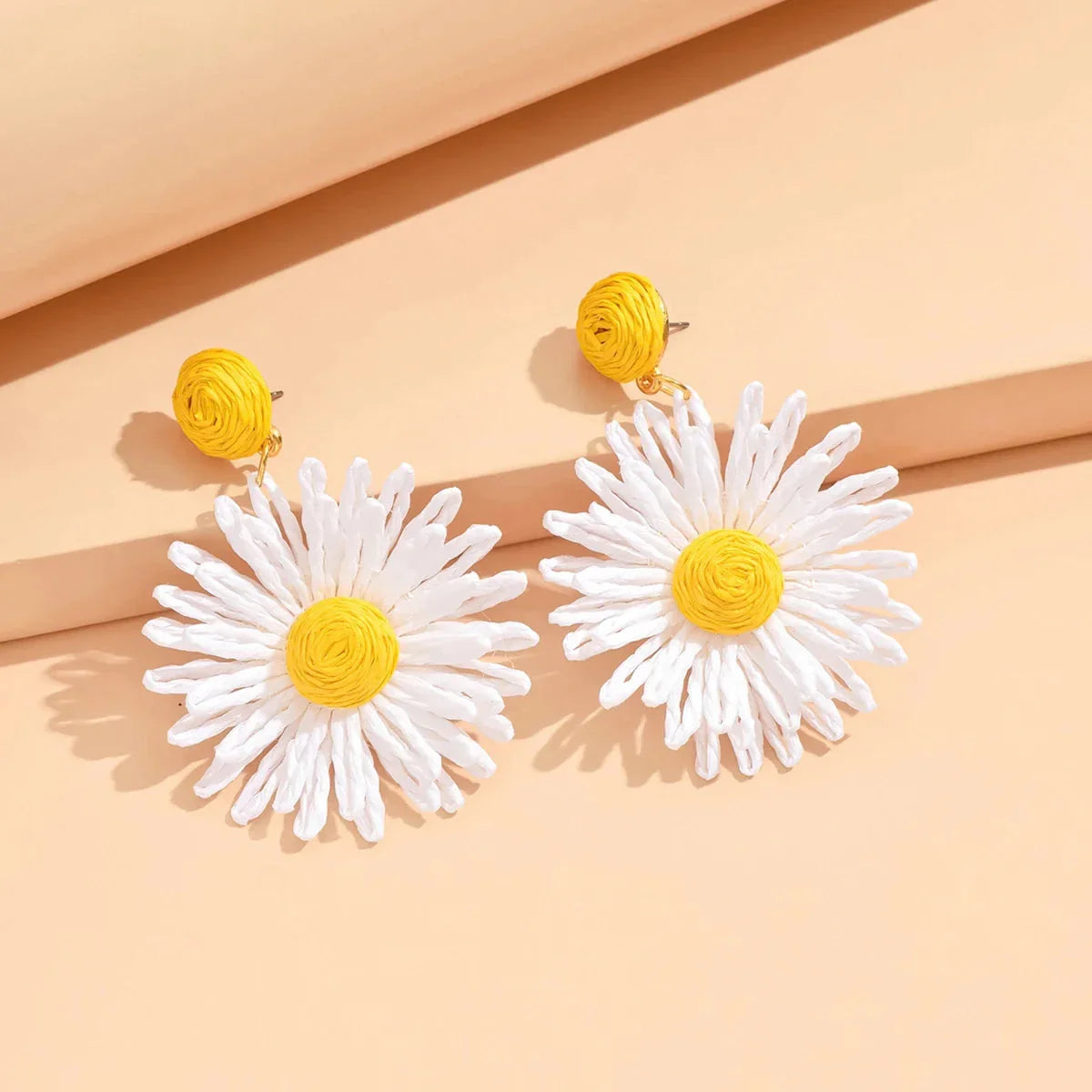 White and Yellow Daisy Flower Drop Earrings