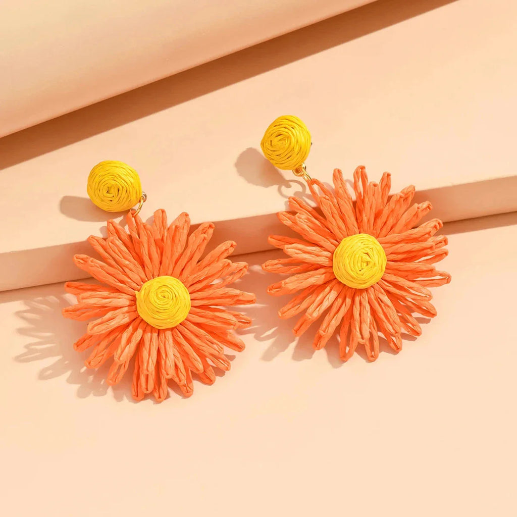 Orange Daisy Flower Drop Earrings