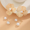Gold Flower and Pearl Drop Earrings