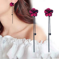 Red Flower and Red Chain Dangle Earrings