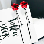 Red Flower and Red Chain Dangle Earrings