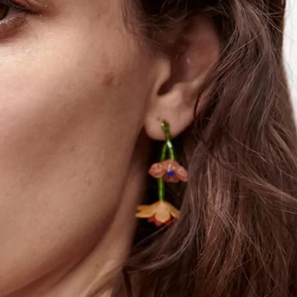 Bohemian-Style Flower Drop Earrings