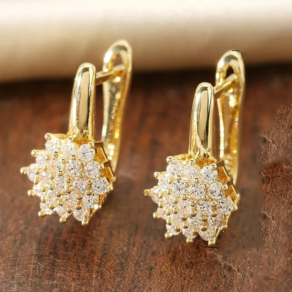 Pendant Earrings Flower Zircon Gold b