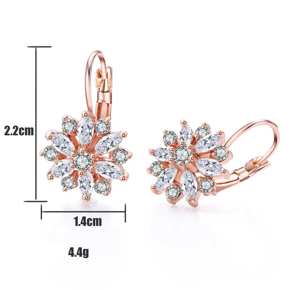 Pendant Earrings Flower Zircon Rose Gold