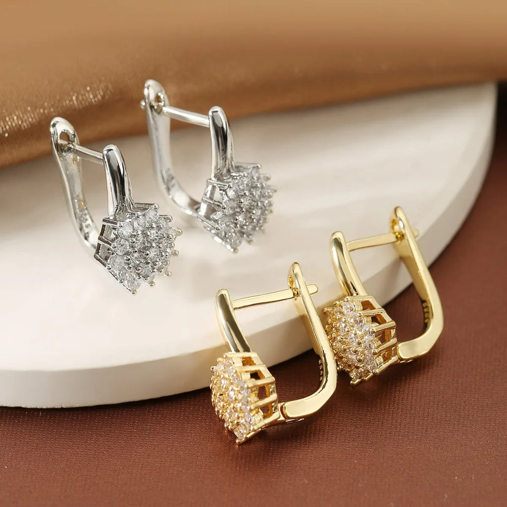 Pendant Earrings Flower Zircon Gold B