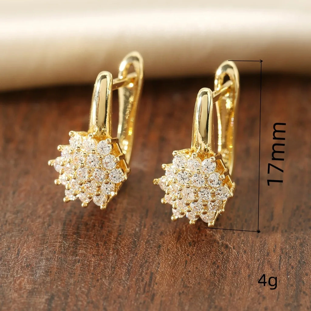 Pendant Earrings Flower Zircon Gold B