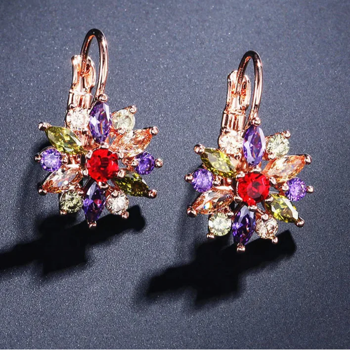 Pendant Earrings Flower Zircon Multicolor