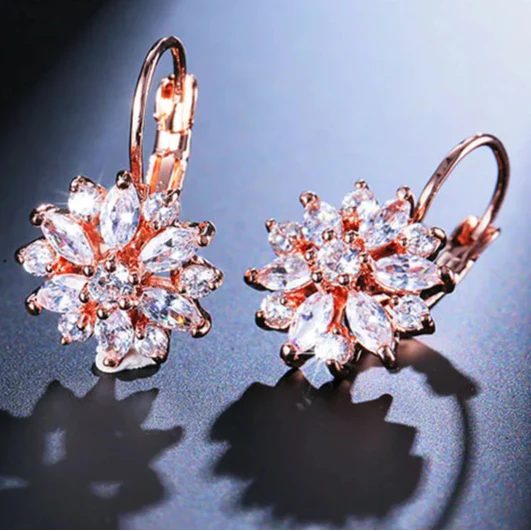 Pendant Earrings Flower Zircon Rose Gold