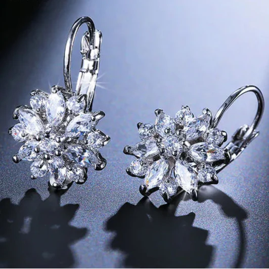 Pendant Earrings Flower Zircon White