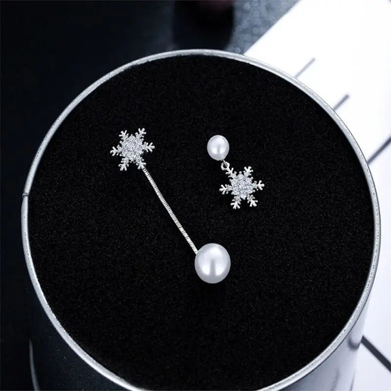 Snowflake Drop Earrings Silver Women