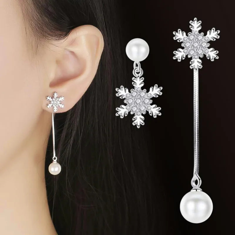 Snowflake Drop Earrings Silver Women