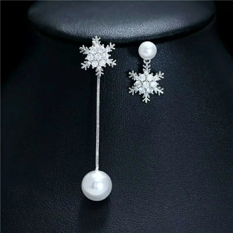 Snowflake Drop Earrings Silver Women