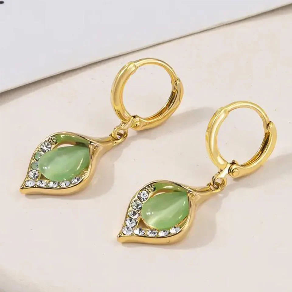Water Drop Dangle Earrings with Green Zircon