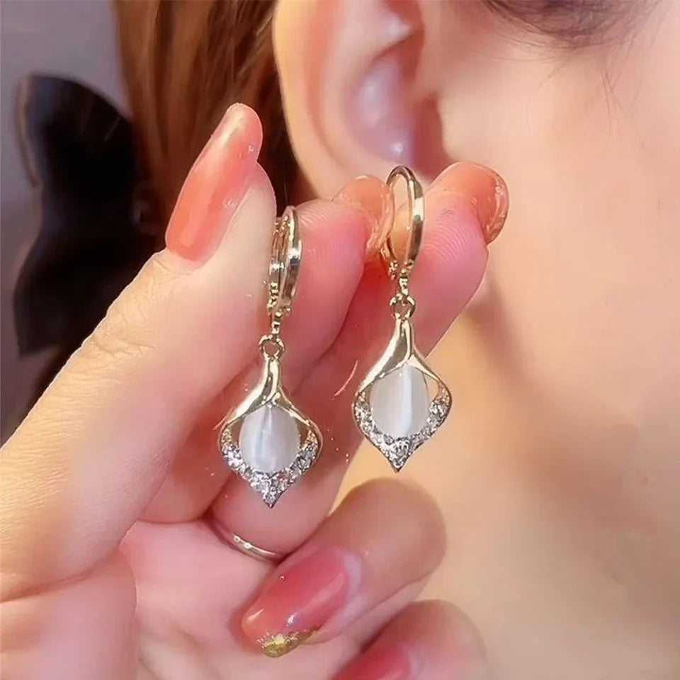 Water Drop Dangle Earrings with White Zircon