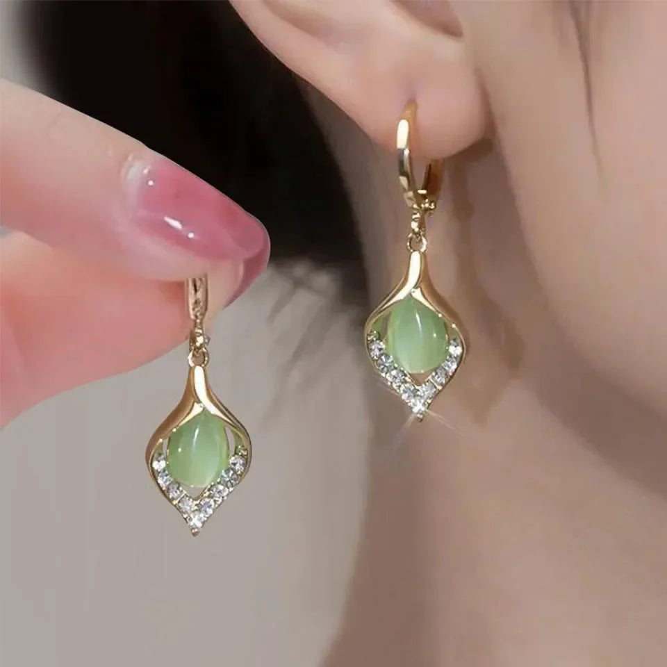Water Drop Dangle Earrings with Green Zircon
