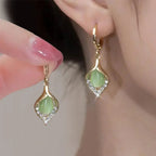 Water Drop Dangle Earrings with Green Zircon