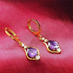 Water Drop Dangle Earrings with Purple Zircon