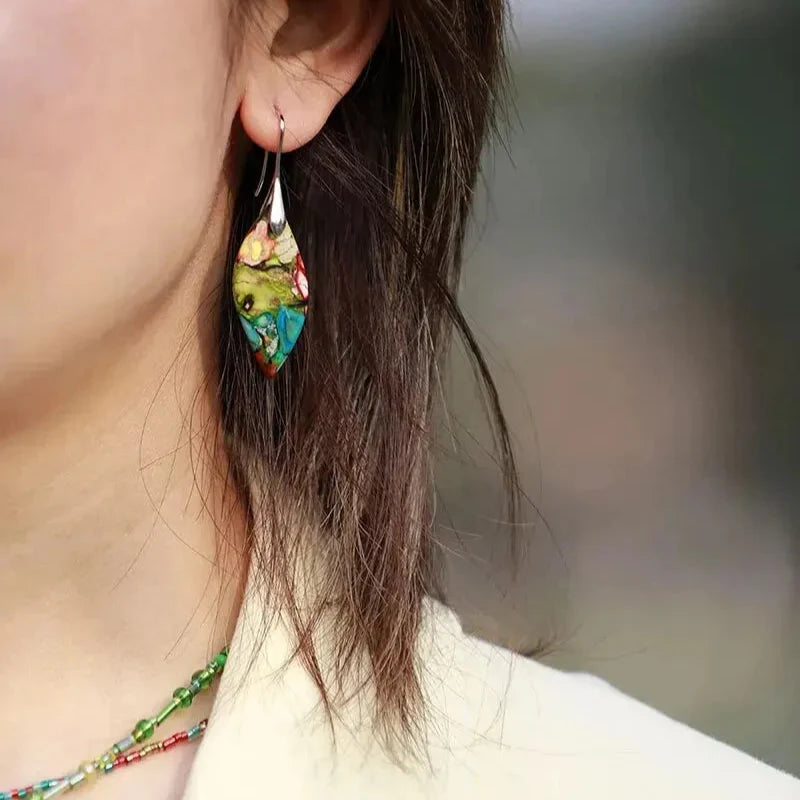 Colorful Water Drop Dangle Earrings silver and green