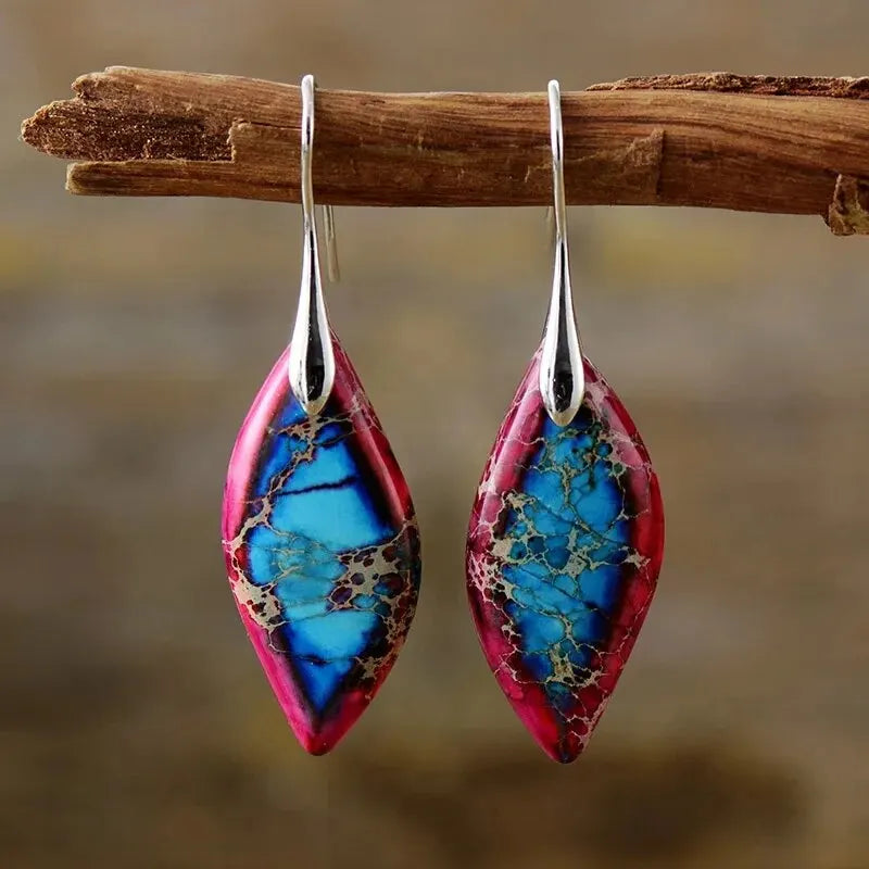 Colorful Water Drop Dangle Earrings silver red and blue