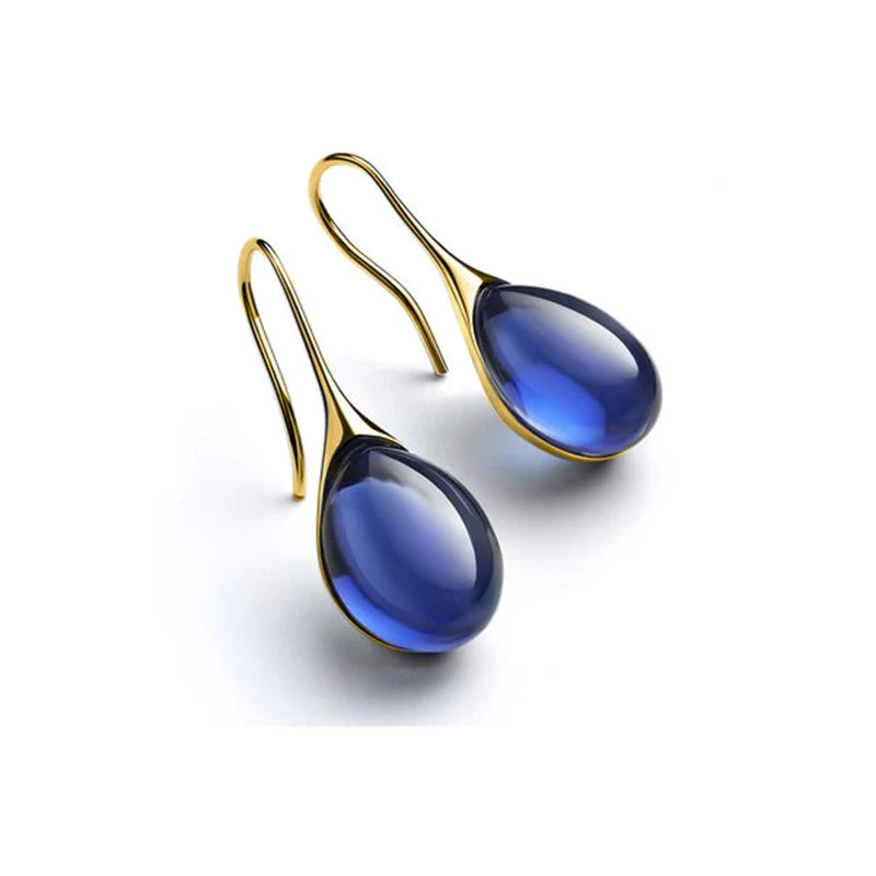 Gold and Midnight Blue Water Drop Dangle Earrings