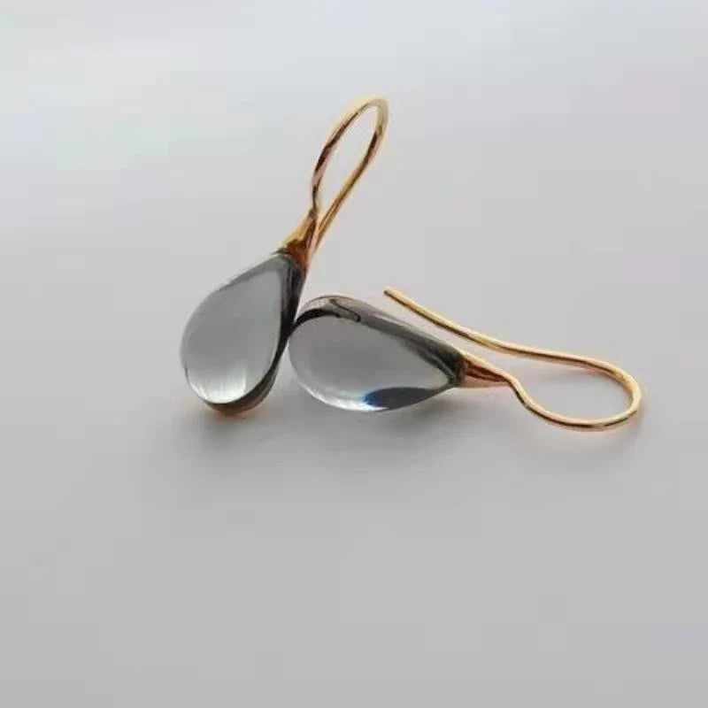 Gold and Gray Water Drop Dangle Earrings