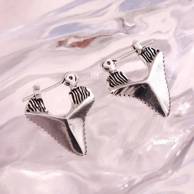 Shark Tooth-Inlaid Dangle Earrings
