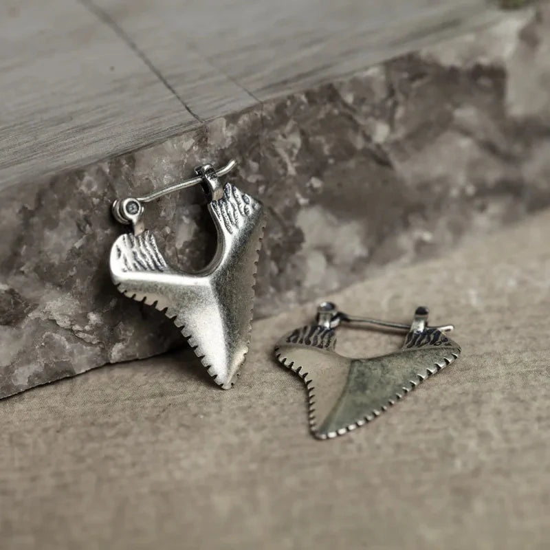 Shark Tooth-Inlaid Dangle Earrings