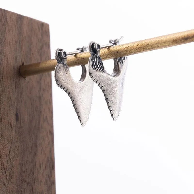 Shark Tooth-Inlaid Dangle Earrings