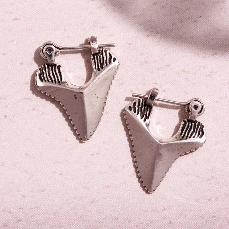 Shark Tooth-Inlaid Dangle Earrings