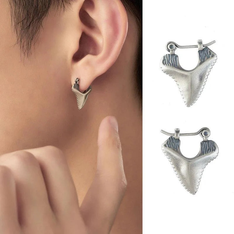 Shark Tooth-Inlaid Dangle Earrings