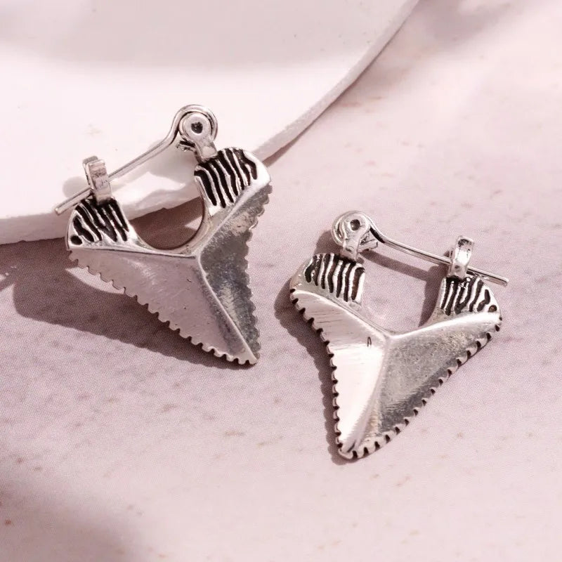 Shark Tooth-Inlaid Dangle Earrings