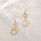 Moon and Sun Dangle Earrings Gold