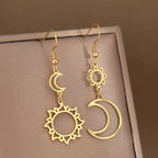 Moon and Sun Dangle Earrings Gold