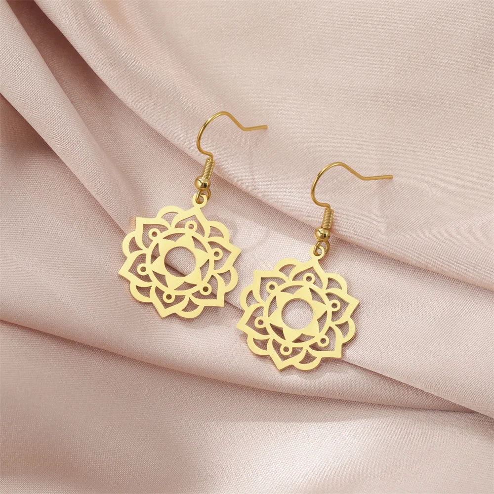 Mandala Drop Earrings for Women in gold