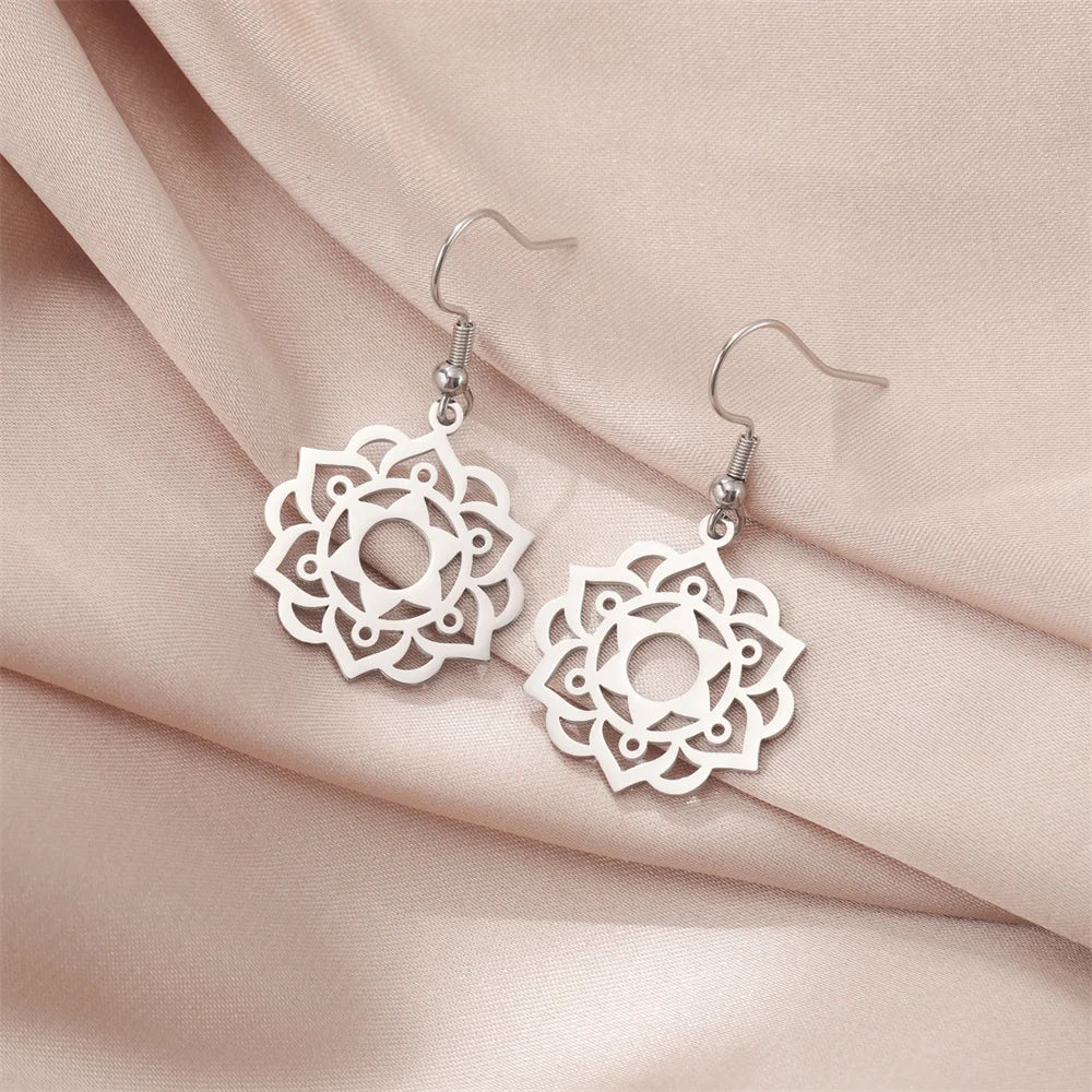 Mandala Drop Earrings for Women in silver